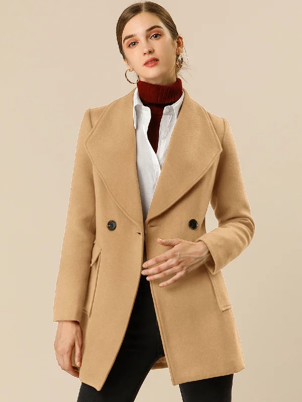 Shawl Collar Lapel Double Breasted Winter Belted Coat with Pockets Comfortable Knitted Shawl Wrap