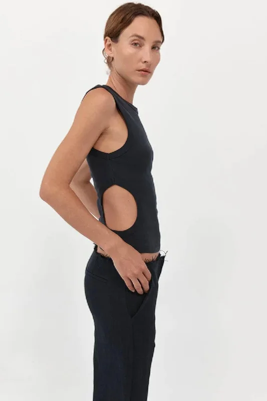 ORGANIC COTTON CUT OUT TANK-BLACK teal tank top