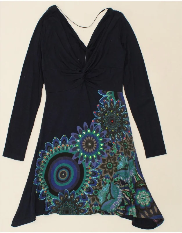 DESIGUAL Womens Graphic A-Line Dress UK 12 Medium Navy Blue Floral Tunics Brand named