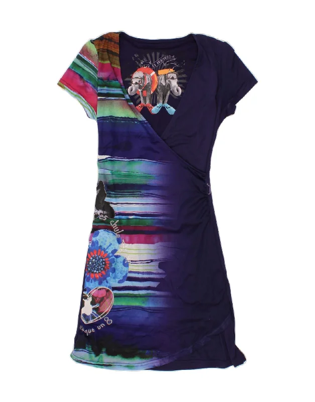 DESIGUAL Womens Graphic A-Line Dress UK 10 Small Navy Blue Floral Tunics Spring floral