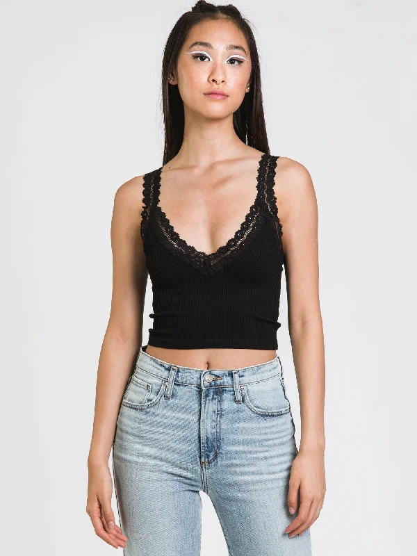 DYNAMIC LACE VNECK CROP RIB TANK  - CLEARANCE strapless tank top