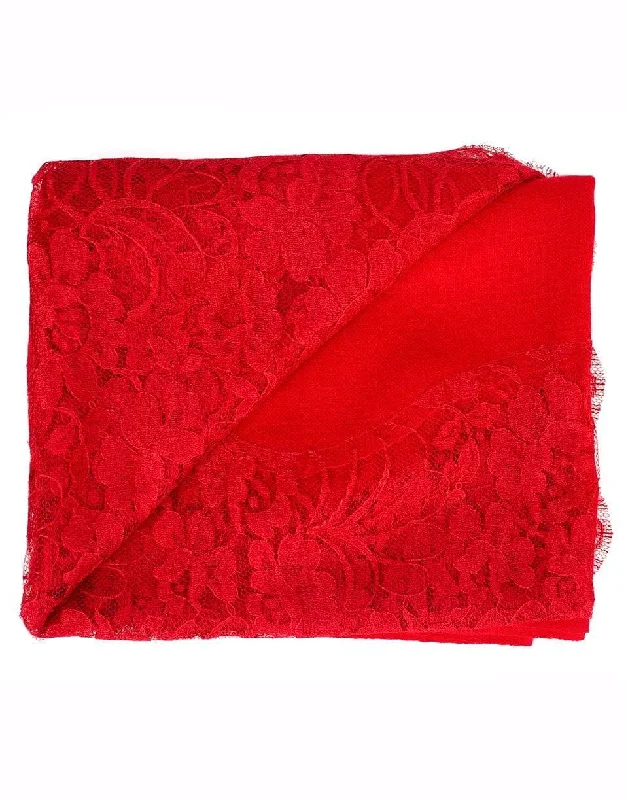 Red Chantilly Center Panel Shawl Cozy Woolen Shawl Cape