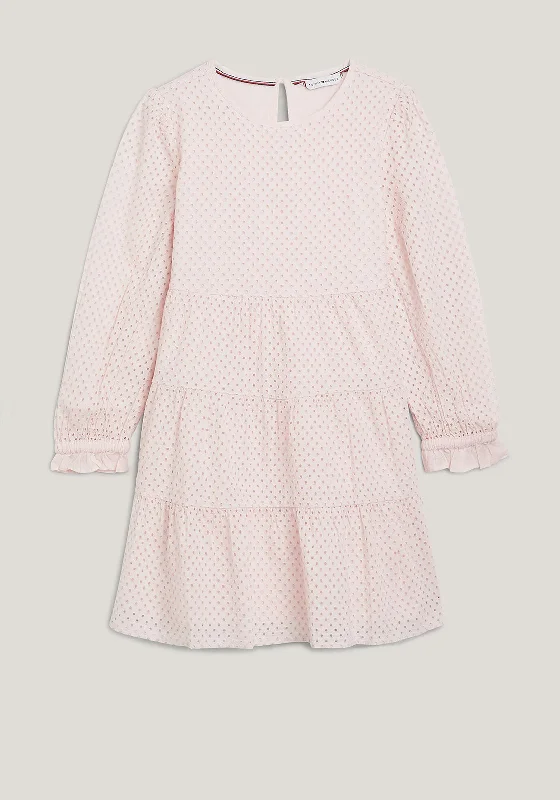 Tommy Hilfiger Girl Broderie Long Sleeve Tiered Dress, Whimsy Pink Tunics Evening elegant