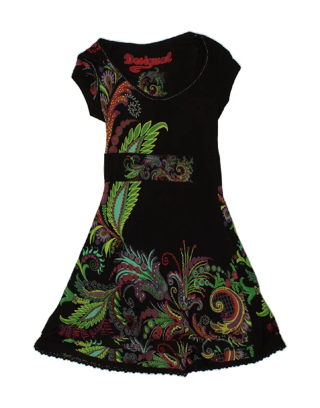 DESIGUAL Womens Graphic A-Line Dress UK 10 Small Black Paisley Tunics Recommended stylist