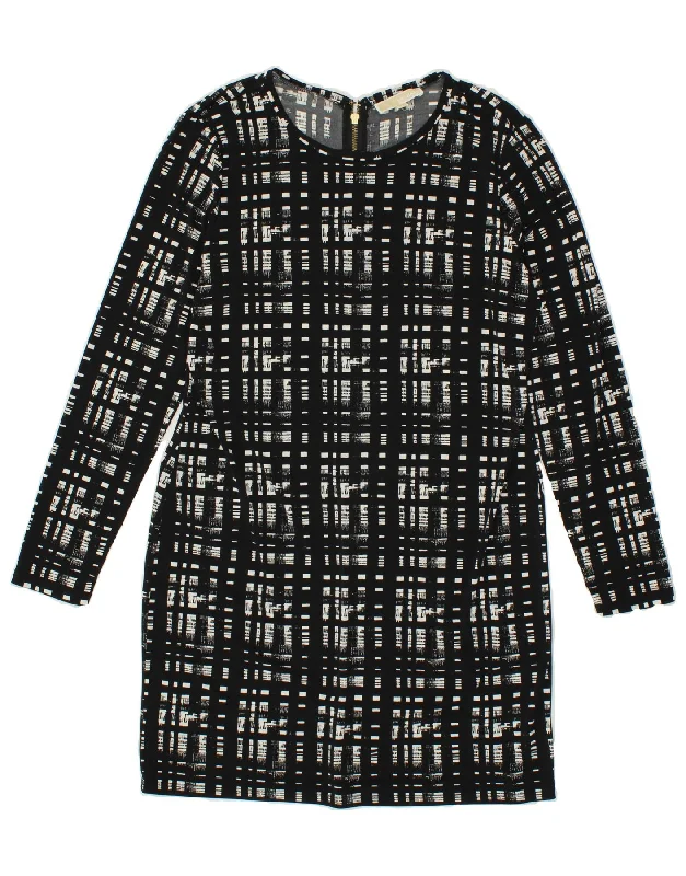 MICHAEL KORS Womens Long Sleeve Shift Dress UK 16 Large Black Geometric Tunics Trendy modern