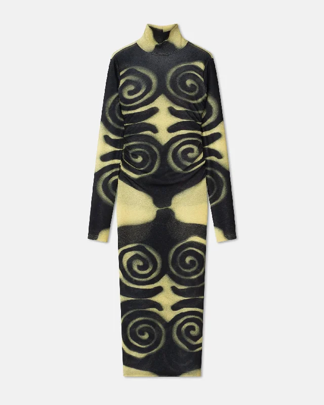 Cardia - Mesh-Jersey Turtleneck Dress - Spiral Spray Tunics Practical durable