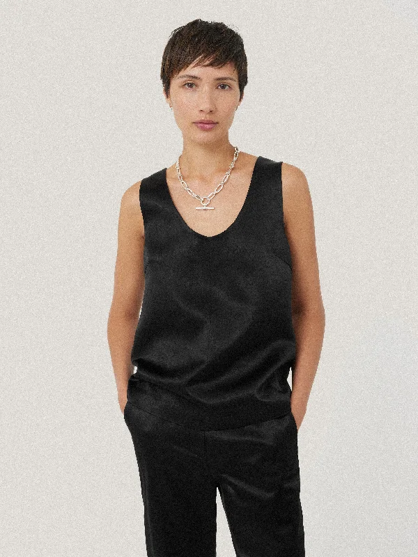 Bonded Satin Tank Top | Black pastel tank top