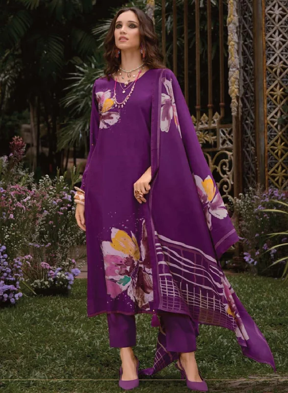 Purple Unstitched Pashmina Winter Suit Dress Material with Fancy Embroidery Tunics Party sparkling