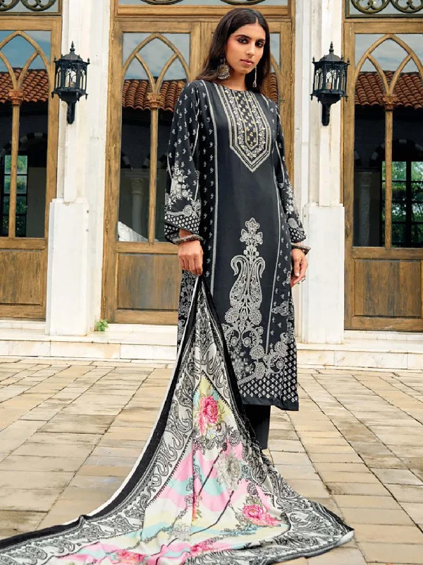 Woolen Unstitched Black Grey Winter Suit Dress Material with Zari Work Tunics Travel practical