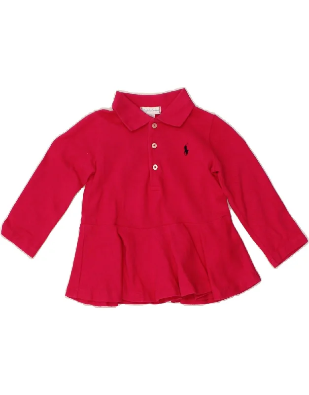 RALPH LAUREN Baby Girls Long Sleeve Polo Dress 12-18 Months Pink Cotton Tunics Sophisticated sleek