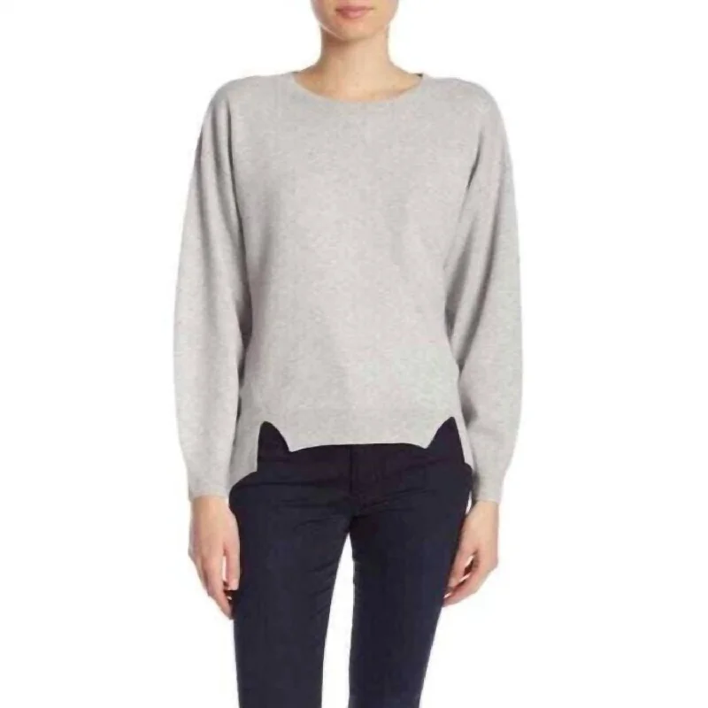 Kyren Wool Round Neck Pullover High Low Sweater In Gray Crew Neck Wool