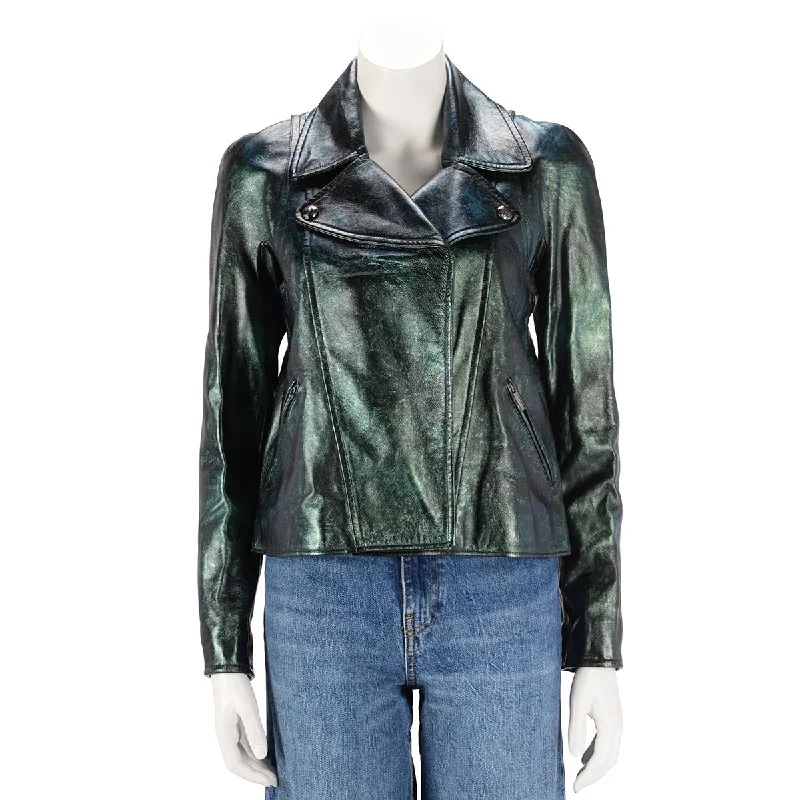 Chanel Green Iridescent Lambskin Biker Jacket FR 34 Hoodie Zip-Up Jacket Button-Up Jacket