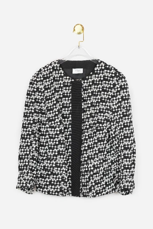 Black and White Tweed Jacket Collared Jacket Crew Neck Jacket Turtle Neck Jacket