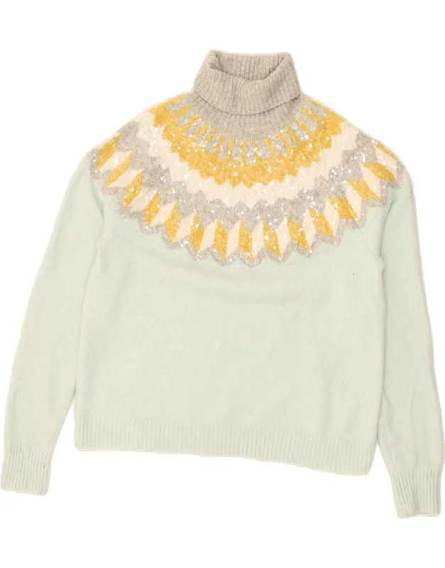 J. CREW Womens Roll Neck Jumper Sweater UK 16 Large Blue Fair Isle Nylon Collared Crew Neck Turtle Neck J. CREW Womens Roll Neck Jumper Sweater UK 16 Large Blue Fair Isle Nylon Collared Crew Neck Turtle Neck