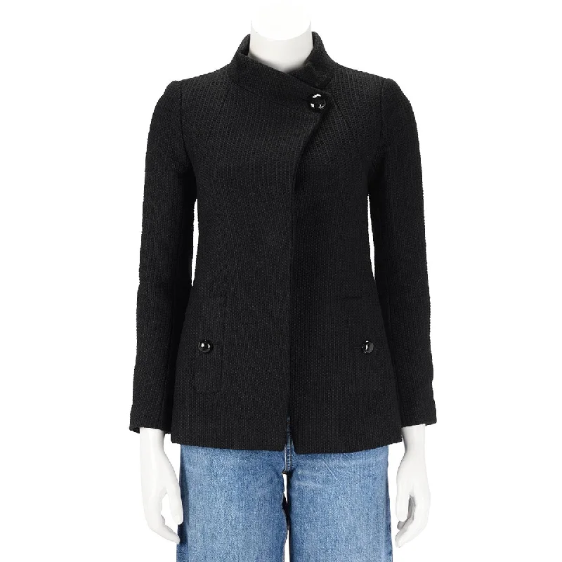 Chanel Black Cotton Tweed Wrap Front Jacket FR 34 Cotton Jacket Linen Jacket Terry Jacket