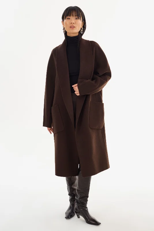 THARA | Shawl Collar Wool Coat Soft Cotton Shawl Cape