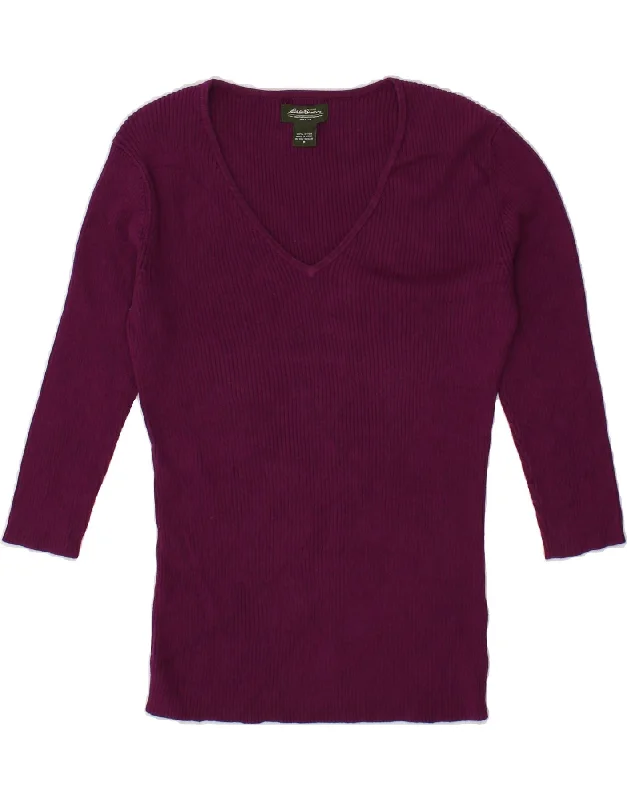 EDDIE BAUER Womens 3/4 Sleeve V-Neck Jumper Sweater UK 14 Medium Purple Bright Pastel Dark EDDIE BAUER Womens 3/4 Sleeve V-Neck Jumper Sweater UK 14 Medium Purple Bright Pastel Dark