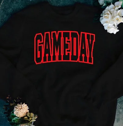 Yay For Game Day Cotton Blend Long Sleeve Avery Mae Graphic Crewneck Sweatshirt - 6 colors! Hoodie with Drawcord Adjustable Secure