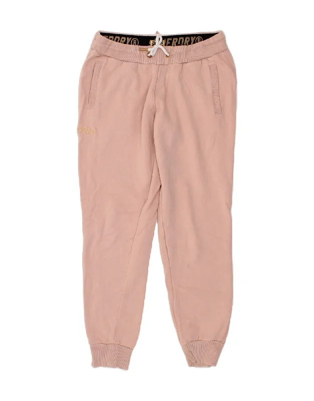 SUPERDRY Womens Tracksuit Trousers Joggers UK 14 Large Pink Cotton Trousers Pleated Formal