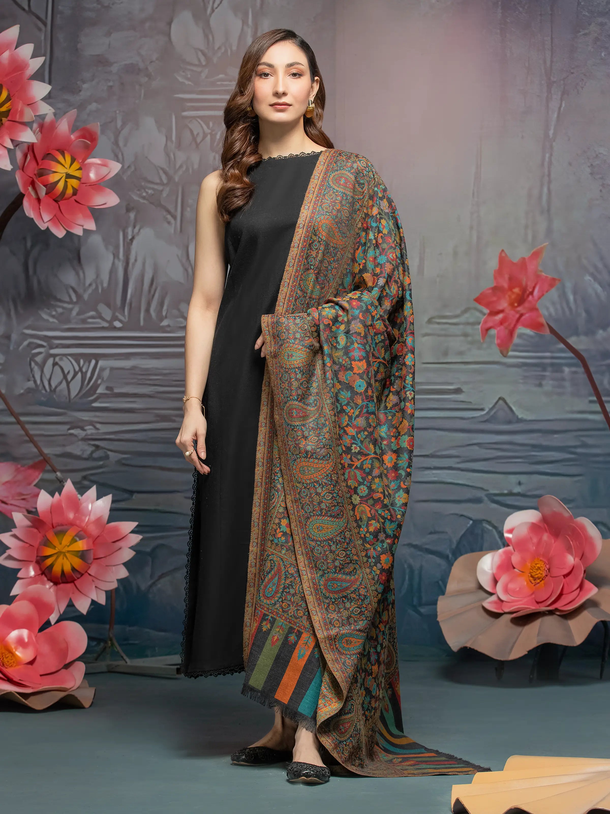 Pashmina Jacquard Zari Shawl - EWMS5-037 Fashionable Wool Shawl Cape