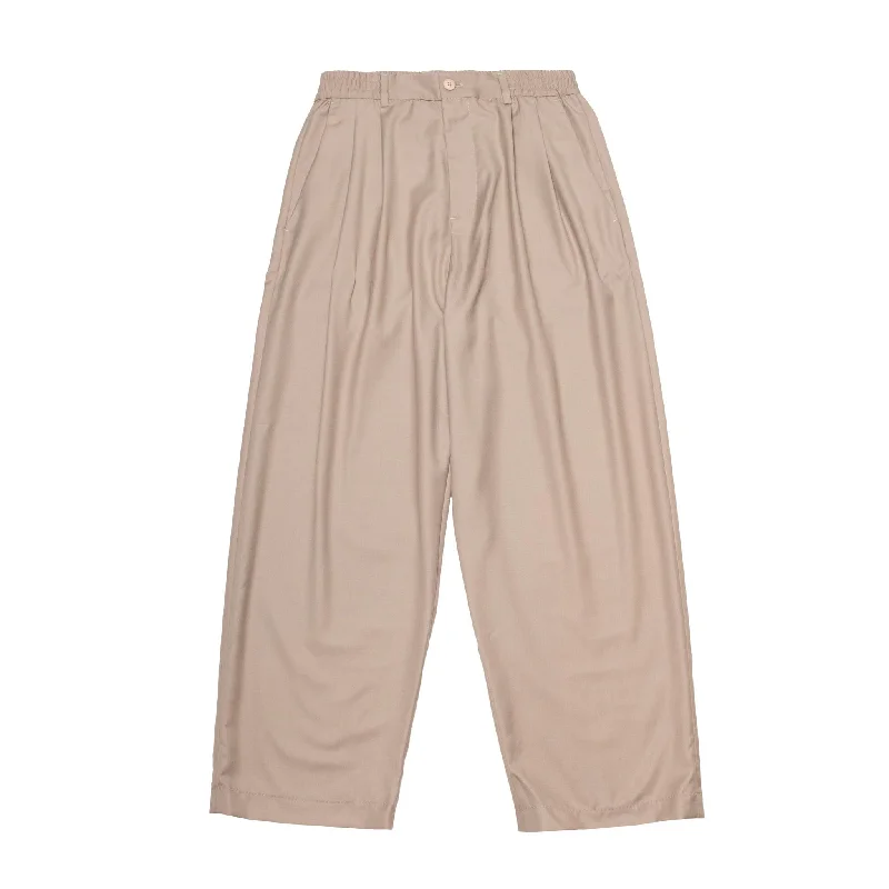 HOMME+ Pleated Loose Trouser Beige Trousers Canvas Durable