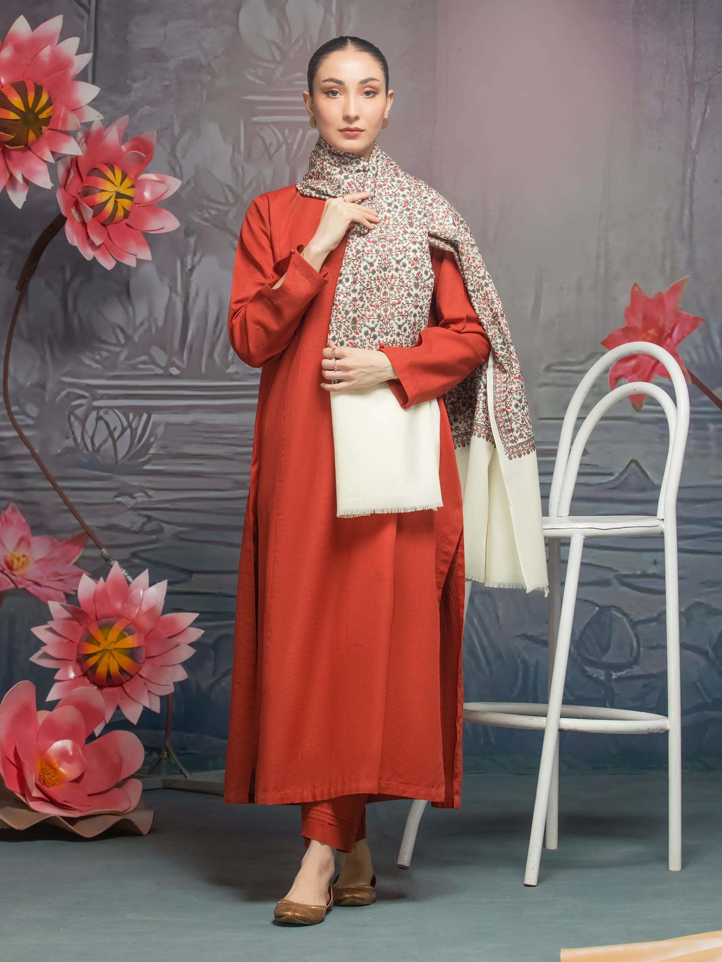 Embroidered Pashmina Jacquard Zari Shawl - EWMSE5-005 Classic Wool Shawl Wrap