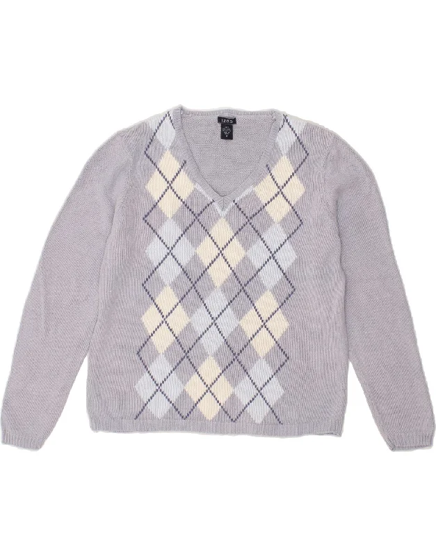 IZOD Womens V-Neck Jumper Sweater UK 14 Medium Blue Argyle/Diamond Ramie Neon Metallic Matte IZOD Womens V-Neck Jumper Sweater UK 14 Medium Blue Argyle/Diamond Ramie Neon Metallic Matte