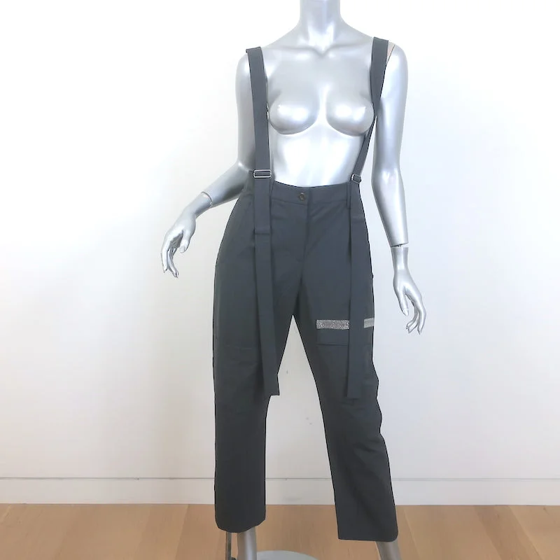 Brunello Cucinelli Monili-Embellished Suspender Trousers Charcoal Size 42 Trousers Culottes Wide Leg