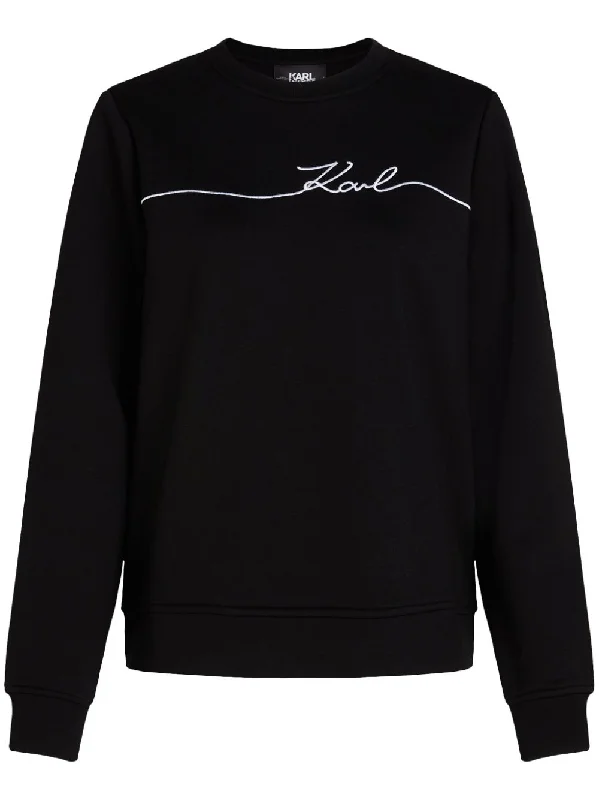 KARL LAGERFELD SIGNATURE EMBROIDERED SWEATSHIRT Hoodie with Stripes Bold Sporty