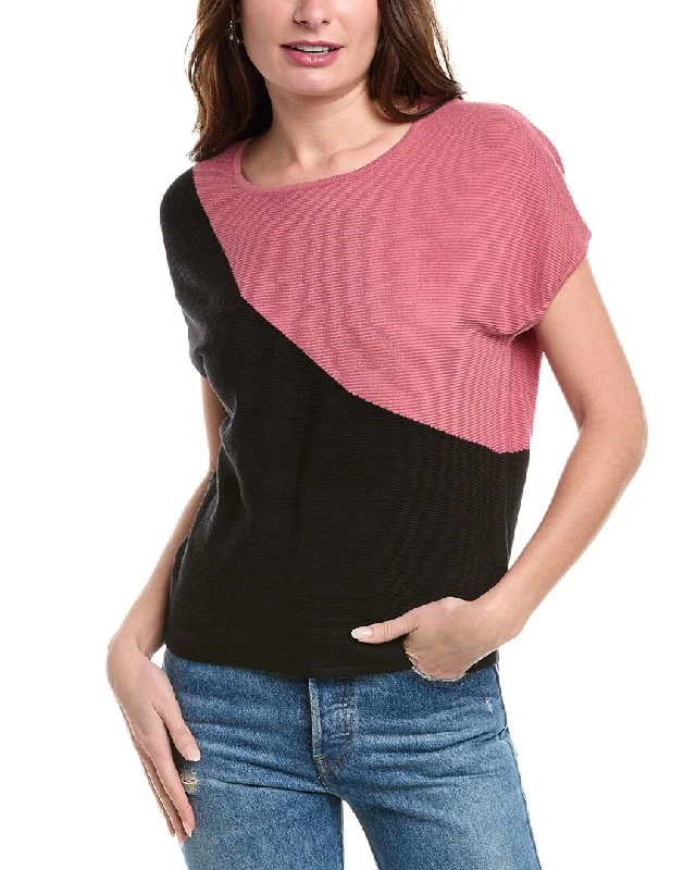 T Tahari Colorblock Rib Pullover Slouchy Comfort Pullover