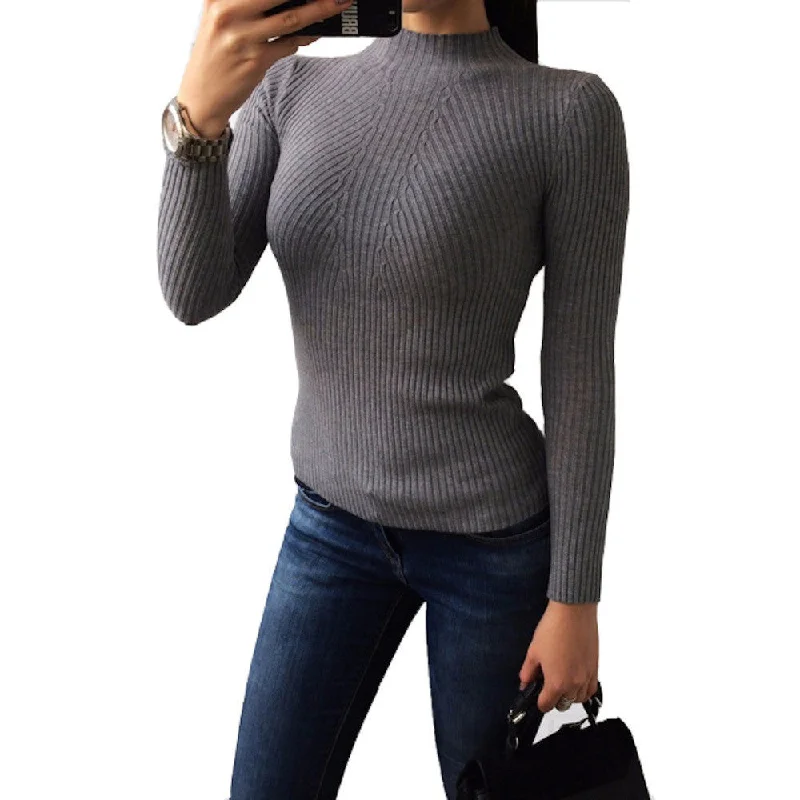 fashion women turtleneck knitted sweater female knitted slim pullover ladies all-match basic thin long sleeve shirt clothing Oblong Neck Pullover