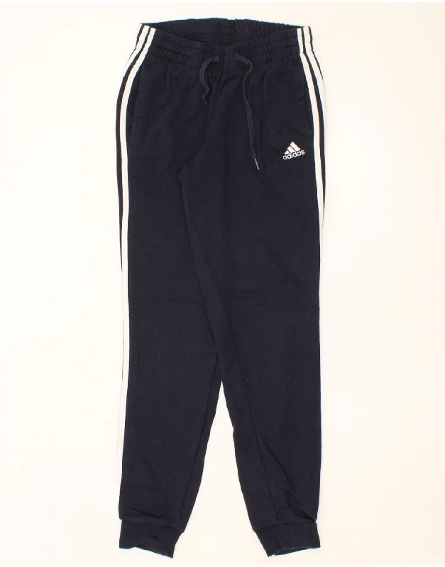 ADIDAS Womens Tracksuit Trousers Joggers UK 8/10 Small  Navy Blue Cotton Trousers Modern Contemporary