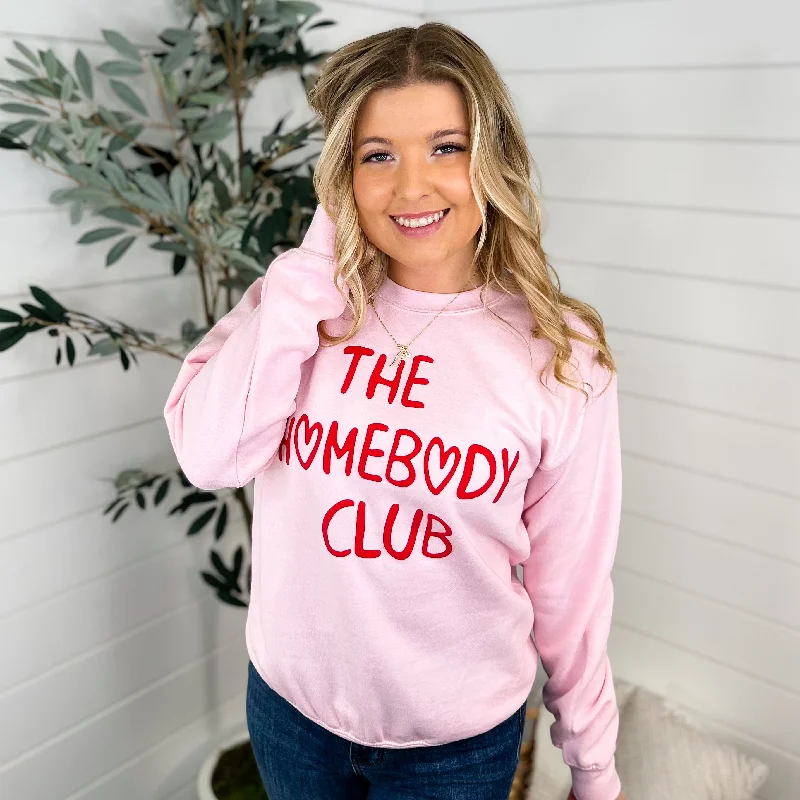 The Homebody Club Cotton Blend Long Sleeve Pink Avery Mae Graphic Crewneck Sweatshirt Hoodie with Embroidery Detailed Premium