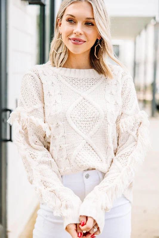 All Or Nothing Cream White Fringe Sweater Stylish Fashionable Trendy