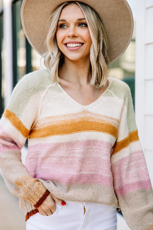 Good Days Ahead Mustard Yellow Striped Sweater Zippered Buttoned Snapped