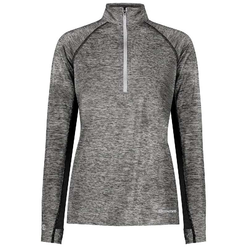 Holloway Women's Black Heather Electrify Coolcore 1/2 Zip Pullover Port Neck Pullover Holloway Women's Black Heather Electrify Coolcore 1/2 Zip Pullover Port Neck Pullover