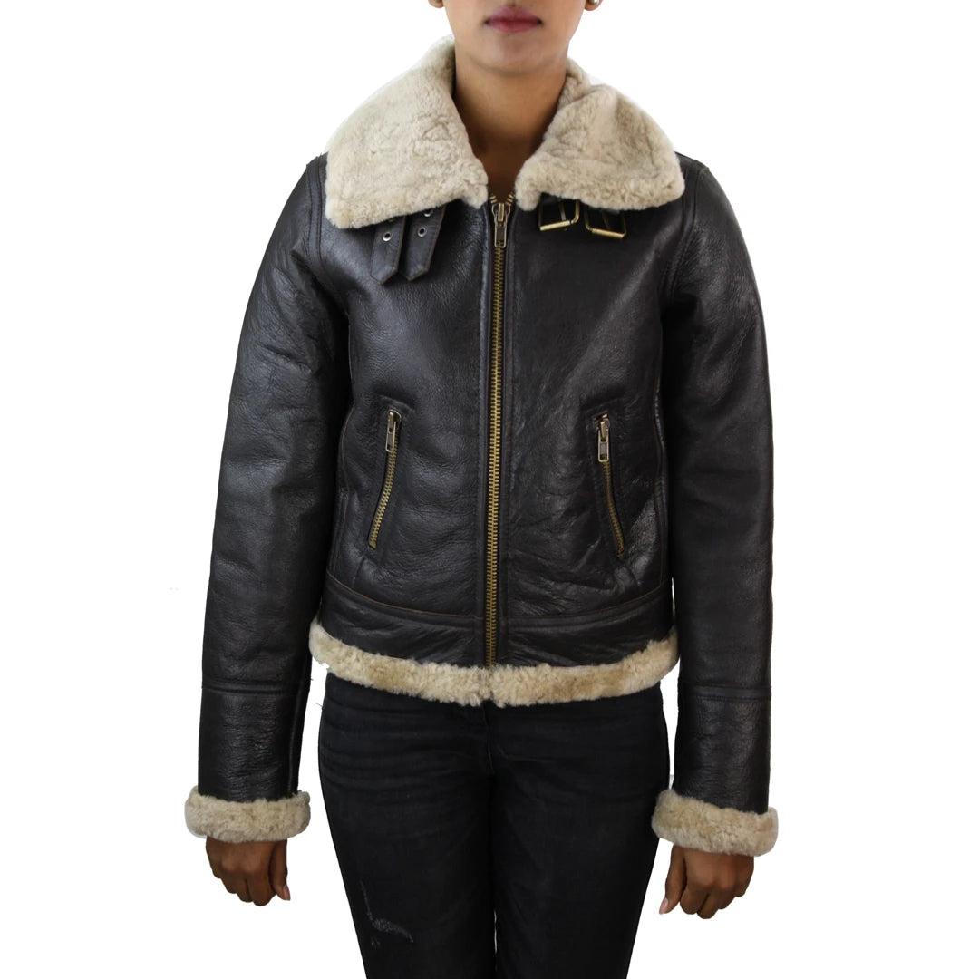 Women's Sheepskin Leather Coat Brown Beige Fur Women's Flying Jacket Striped Jacket Polka Dot Jacket Floral Jacket