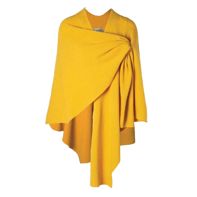 Lambswool Draped Shawl- Yellow Chic Knit Shawl Poncho