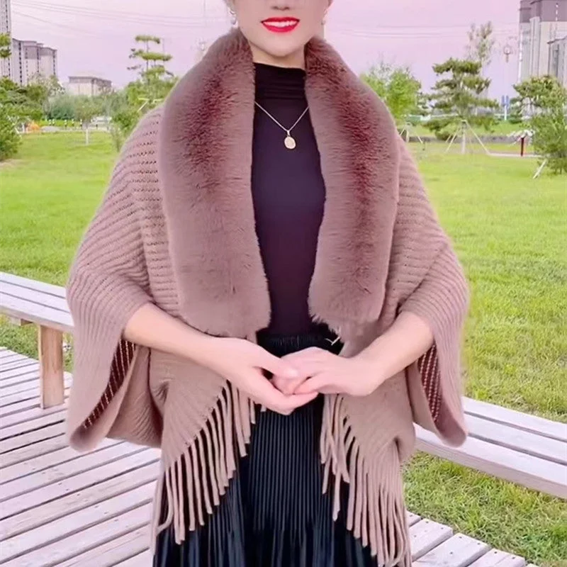 Ladies Loose Thickened Knitted Wool Shawl Cozy Plaid Wool Shawl