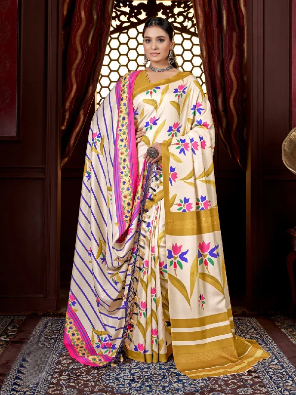 Sonakshi Women's Multicolor Digital Printed Pashmina Saree with Shawl Cozy Woolen Shawl Cape