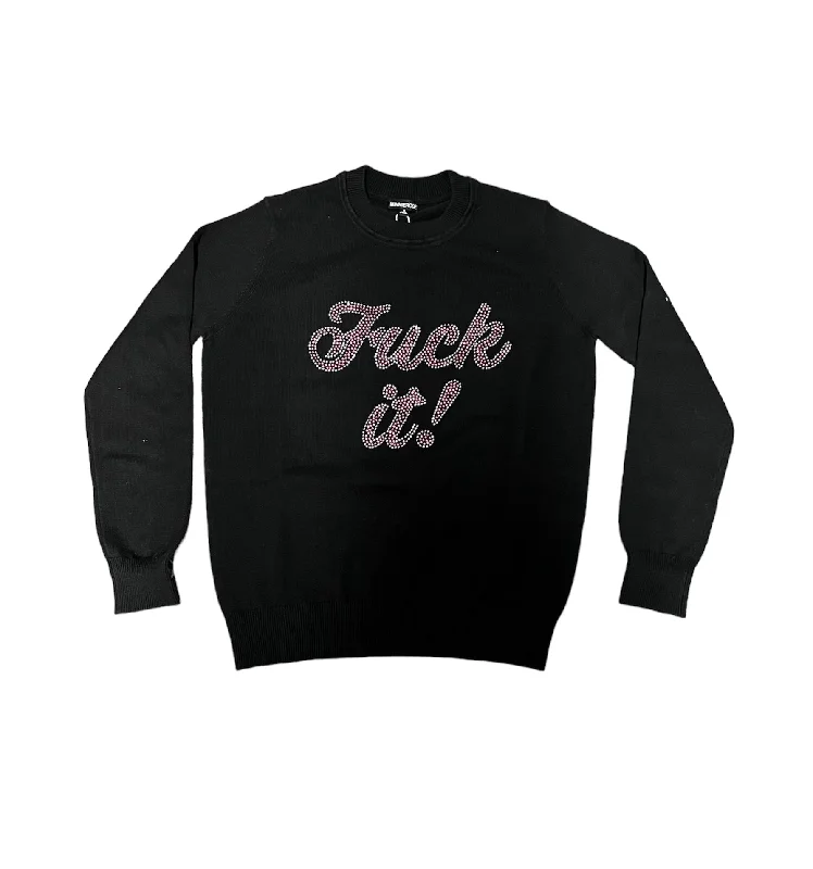 EMBELLISHED BLACK FUCK IT SWEATER Velvet Chenille Corduroy