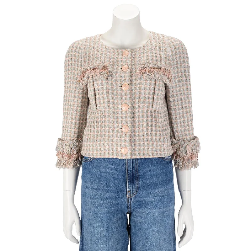 Chanel Pastel Silk Lesage Tweed Cropped Jacket FR 38 Satin Jacket Silk Jacket Chiffon Jacket