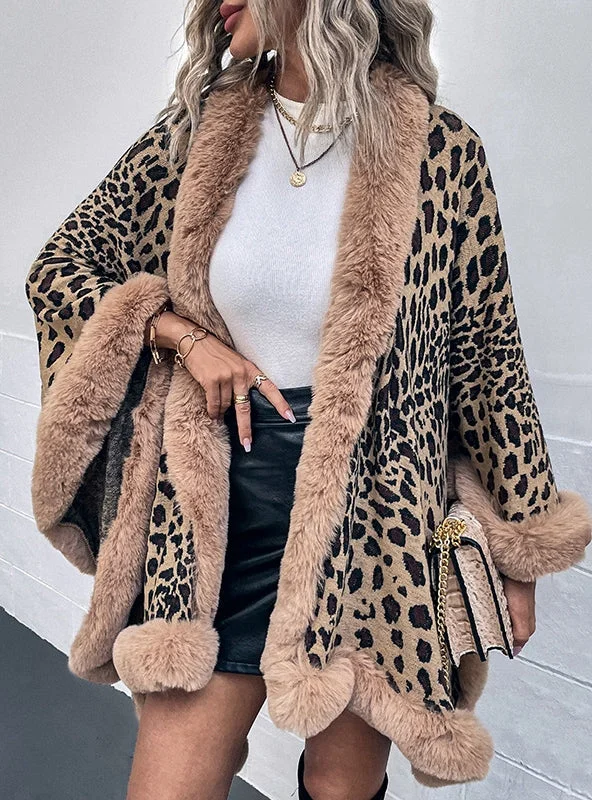 CAPE CARDIGAN LEOPARD SHAWL CLOAK Elegant Silk Shawl Wrap