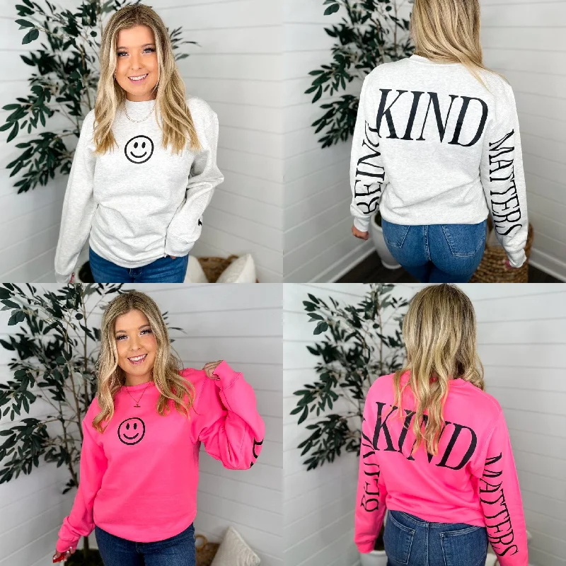 Being Kind Matters Cotton Blend Long Sleeve Avery Mae Graphic Crewneck Sweatshirt - 2 colors! Hoodie with Camouflage Military Edgy