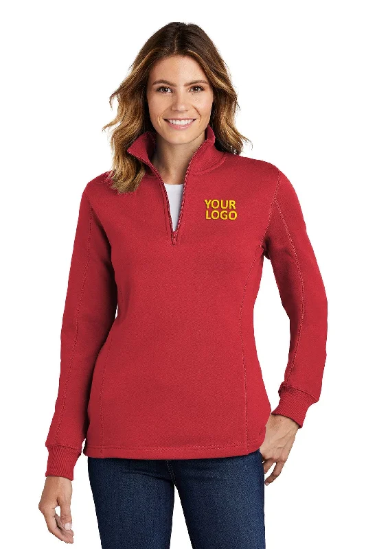 Sport-Tek Ladies Customized 1/4-Zip Sweatshirts, True Red Hoodie with Puffed Sleeves Voluminous Trendy