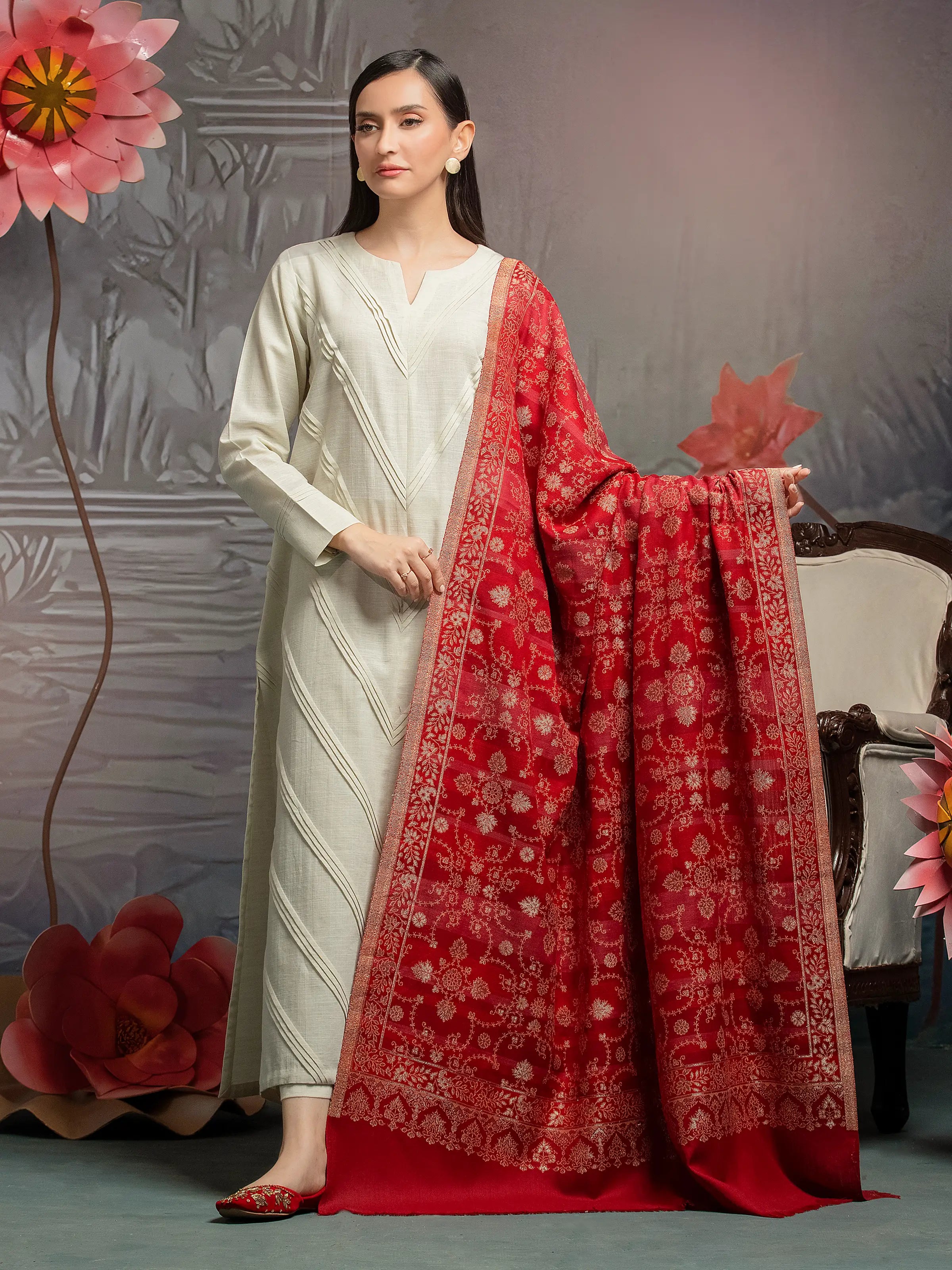 Pashmina Jacquard Zari Shawl - EWMS5-005 Stylish Pashmina Shawl Wrap