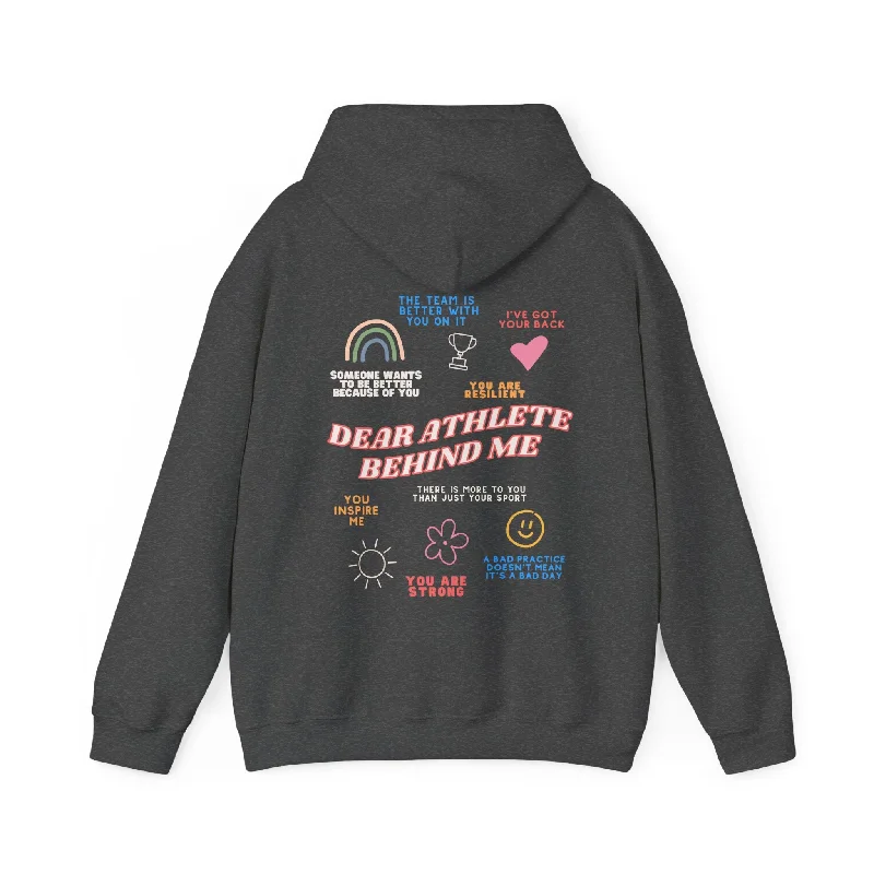 Dear Athlete Behind Me Adult Hooded Sweatshirt Hoodie with Distressed Vintage Worn