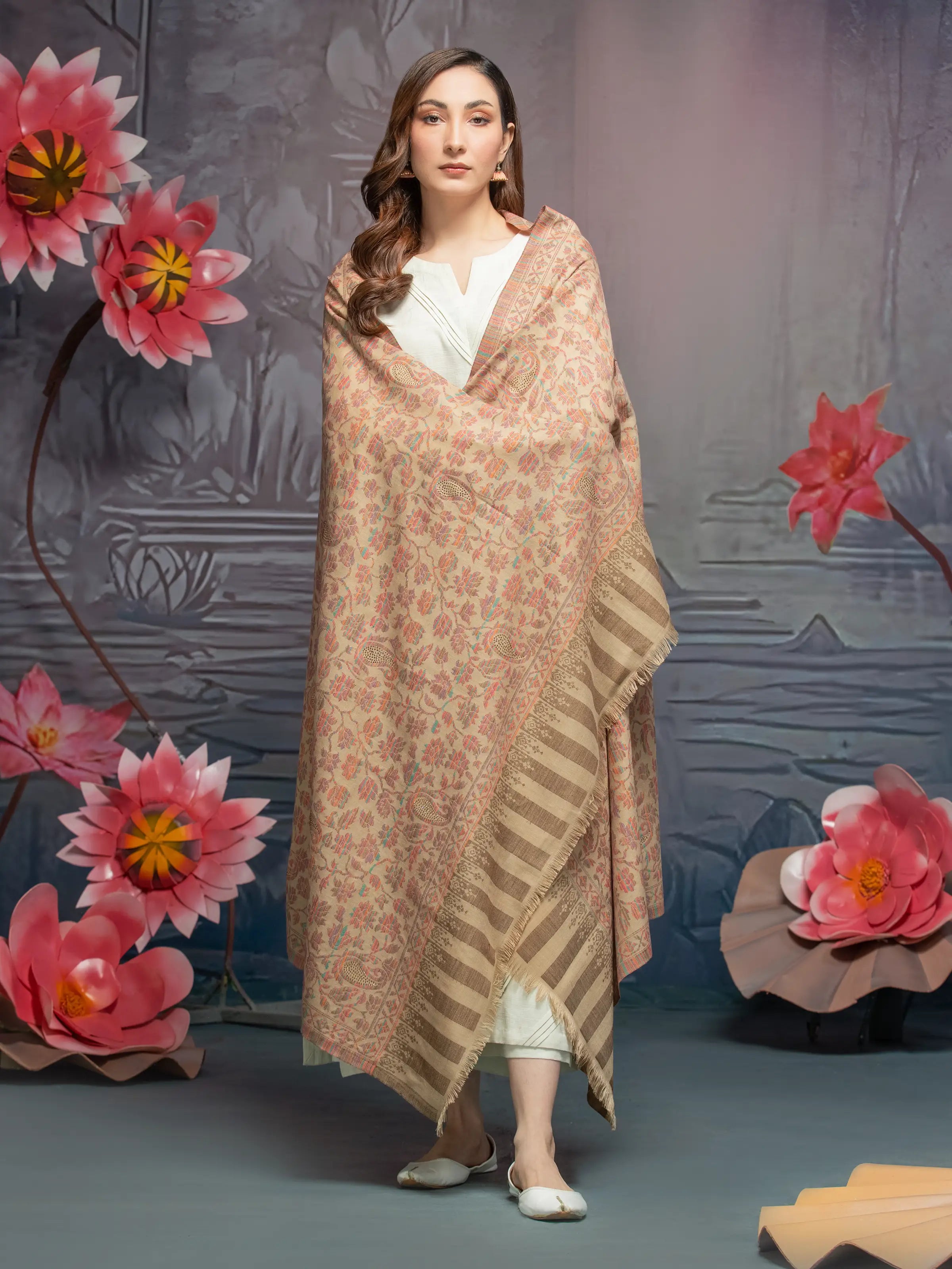 Pashmina Jacquard Zari Shawl - EWMS5-017 Stylish Knit Shawl Wrap