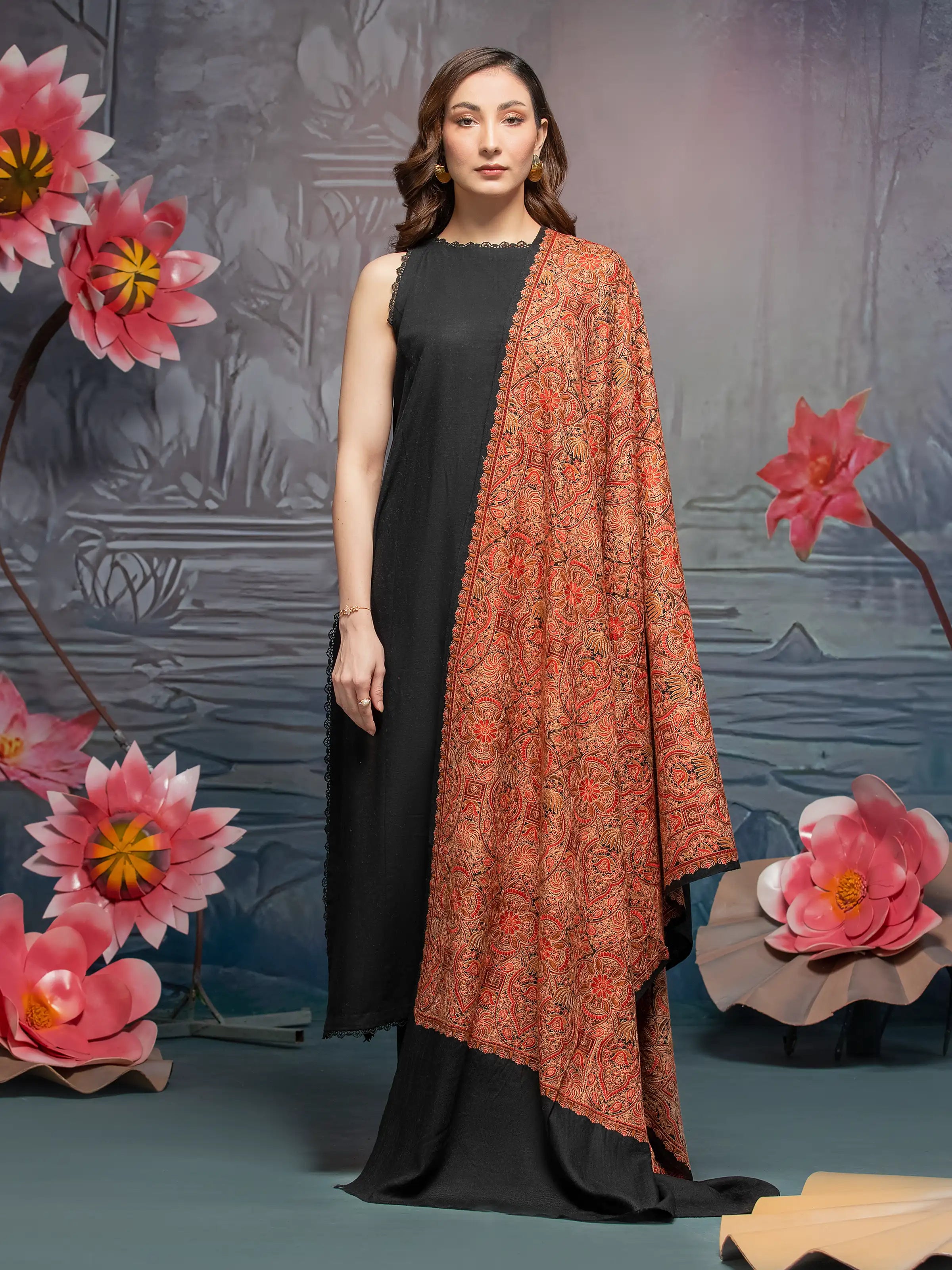 Embroidered Pashmina Jacquard Zari Shawl - EWMSE5-002 Warm Cashmere Shawl Wrap
