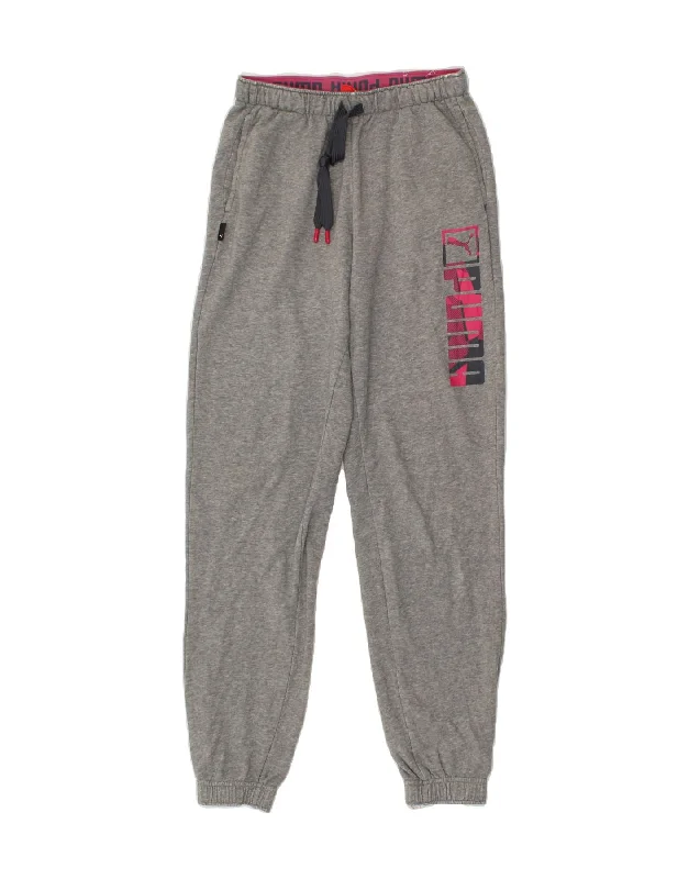 PUMA Womens Graphic Tracksuit Trousers Joggers UK 14 Medium  Grey Trousers Corduroy Warm
